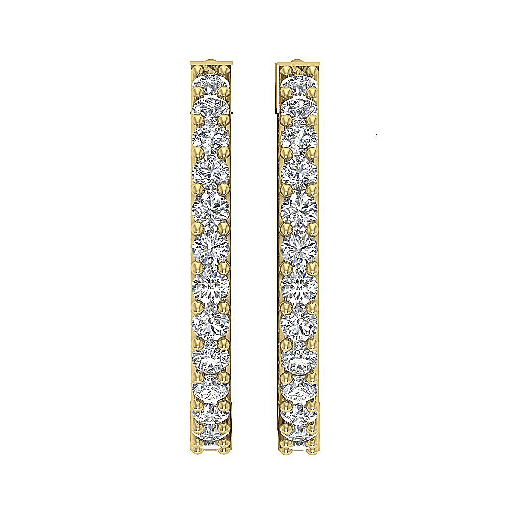 The Thiago Designer Prong Set Natural Diamond 14K Yellow Gold Hoops Earring 0.60 Inch - Image 4