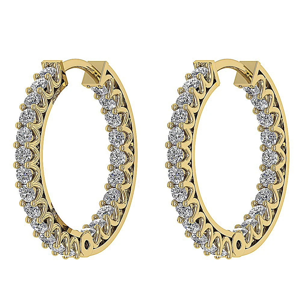 The Thiago Designer Prong Set Natural Diamond 14K Yellow Gold Hoops Earring 0.60 Inch - Image 7