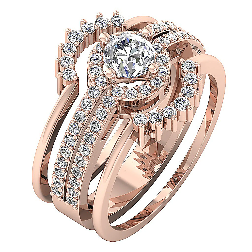 1.20Carat Graceful Triple Bridal Wedding Ring Set Round Diamond 14k /18k Yellow Gold - Image 3
