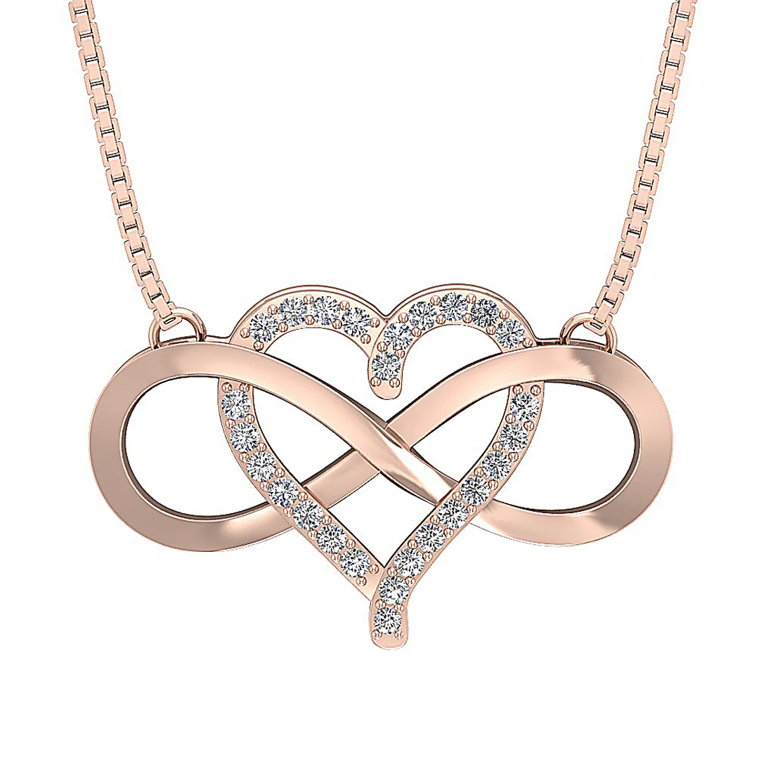 The Titus Infinity Heart Round Diamond Pendant Prong Set 14K White Yellow Rose Gold - Image 3