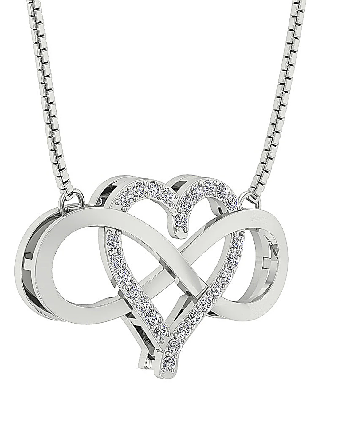 The Titus Infinity Heart Round Diamond Pendant Prong Set 14K White Yellow Rose Gold - Image 4