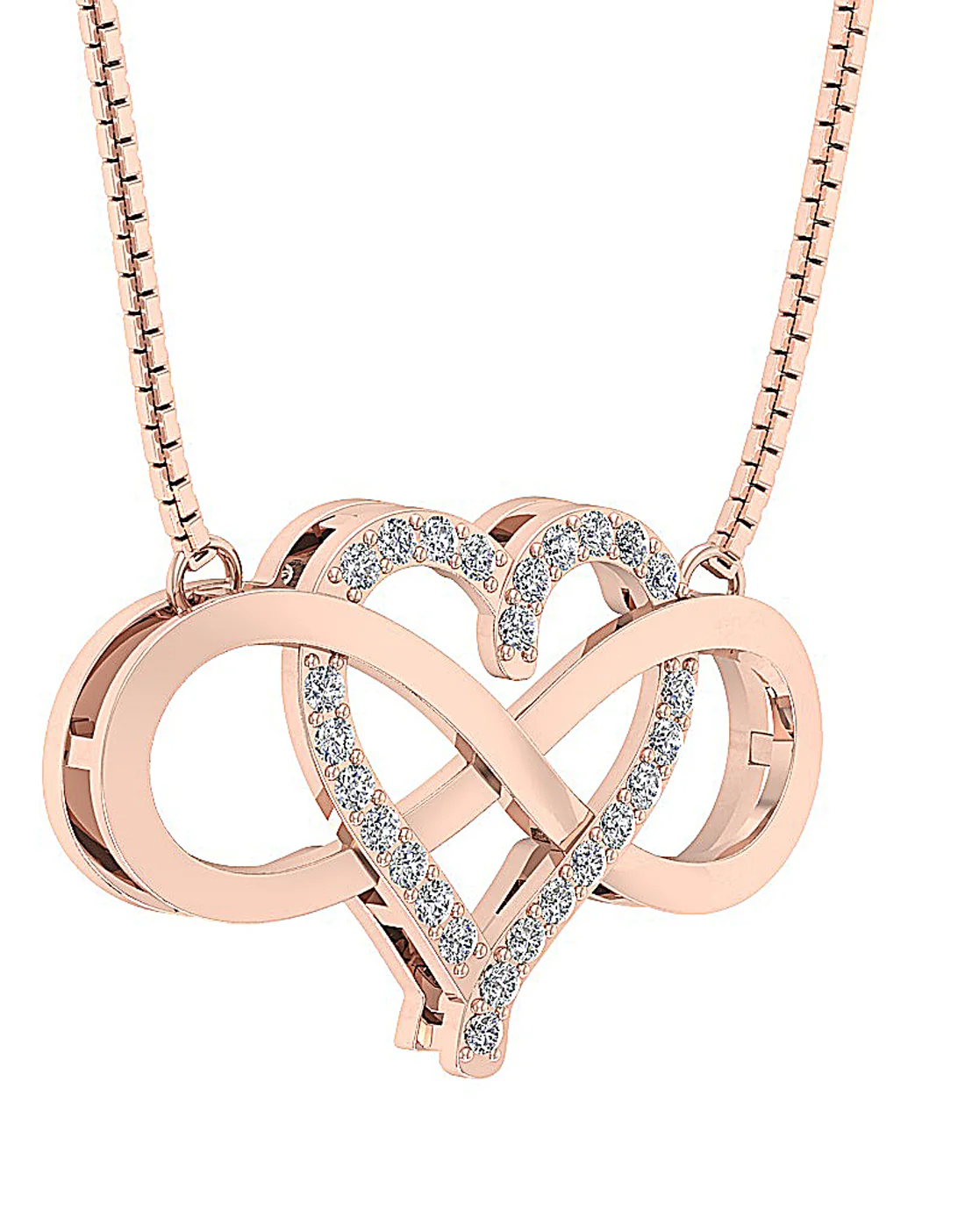 The Titus Infinity Heart Round Diamond Pendant Prong Set 14K White Yellow Rose Gold - Image 6