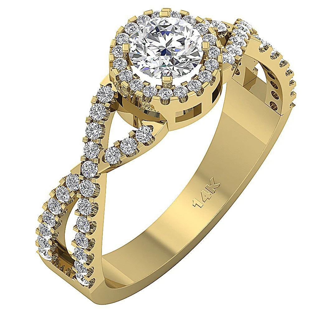 The Troy Split Shank Halo Solitaire Engagement Ring 14k Solid Gold Genuine Diamond - Image 2