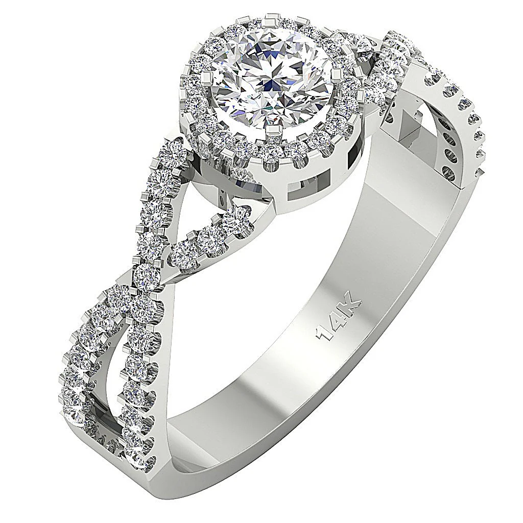 The Troy Split Shank Halo Solitaire Engagement Ring 14k Solid Gold Genuine Diamond - Image 3