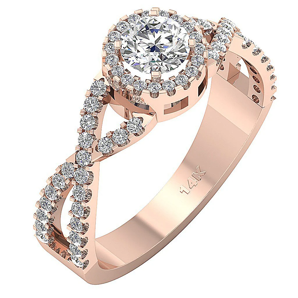 The Troy Split Shank Halo Solitaire Engagement Ring 14k Solid Gold Genuine Diamond - Image 4