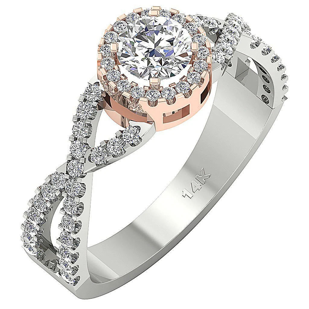 The Troy Split Shank Halo Solitaire Engagement Ring 14k Solid Gold Genuine Diamond - Image 5