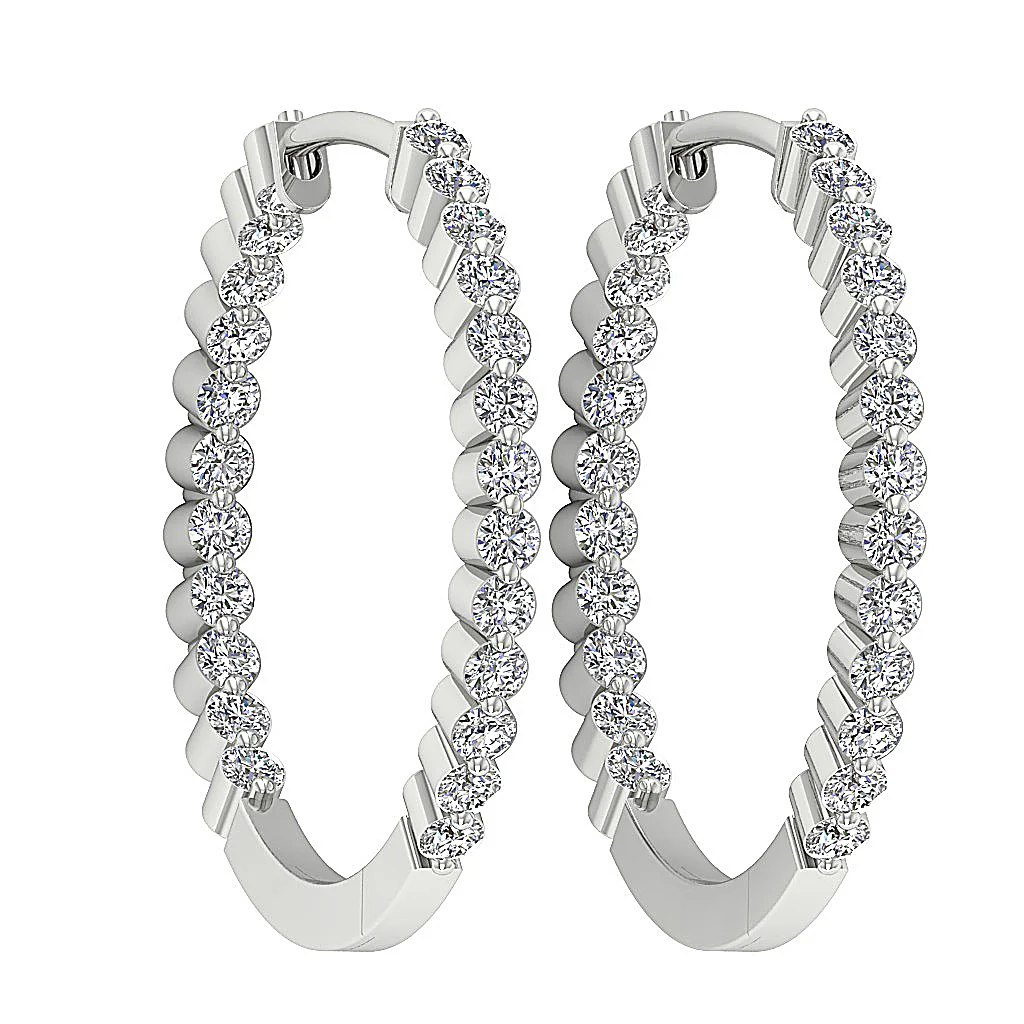The Tyler 14K White Gold Floating Natural Round Cut Diamond In Out Side Hoop Earring - Image 10