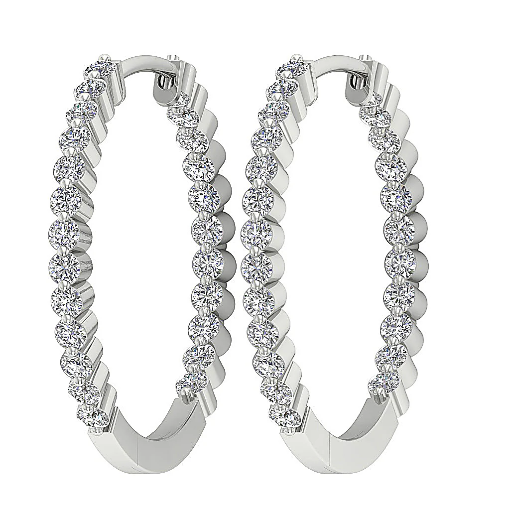 The Tyler 14K White Gold Floating Natural Round Cut Diamond In Out Side Hoop Earring - Image 7