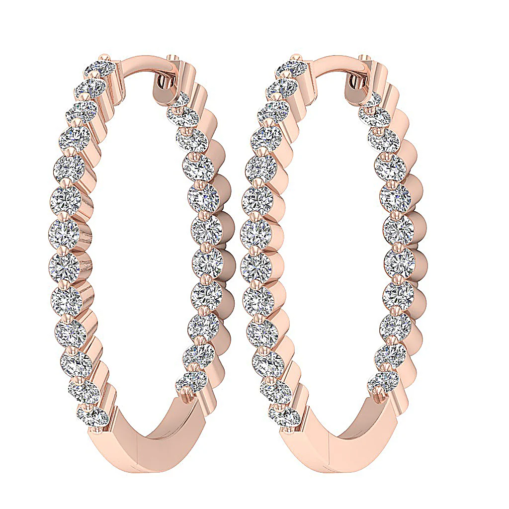 The Tyler 14K White Gold Floating Natural Round Cut Diamond In Out Side Hoop Earring - Image 9