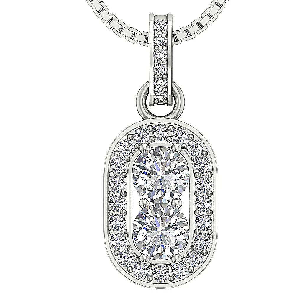 The Tyson Round Brilliant Cut Diamond Forever 2 Stone Fashion Pendant Necklace Gold