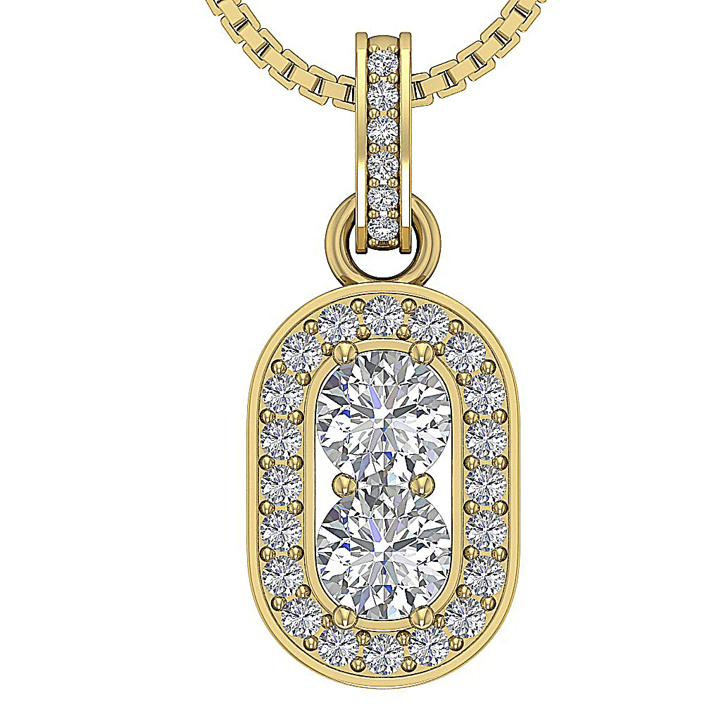 The Tyson Round Brilliant Cut Diamond Forever 2 Stone Fashion Pendant Necklace Gold - Image 2