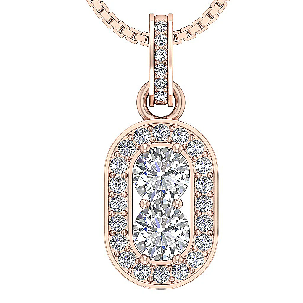 The Tyson Round Brilliant Cut Diamond Forever 2 Stone Fashion Pendant Necklace Gold - Image 3