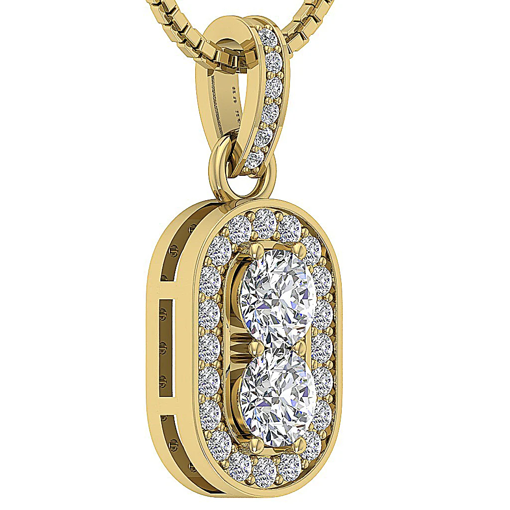 The Tyson Round Brilliant Cut Diamond Forever 2 Stone Fashion Pendant Necklace Gold - Image 5