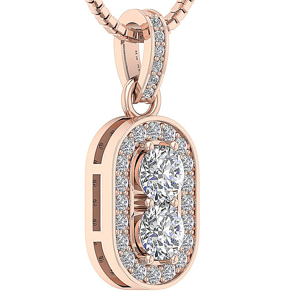 The Tyson Round Brilliant Cut Diamond Forever 2 Stone Fashion Pendant Necklace Gold - Image 6