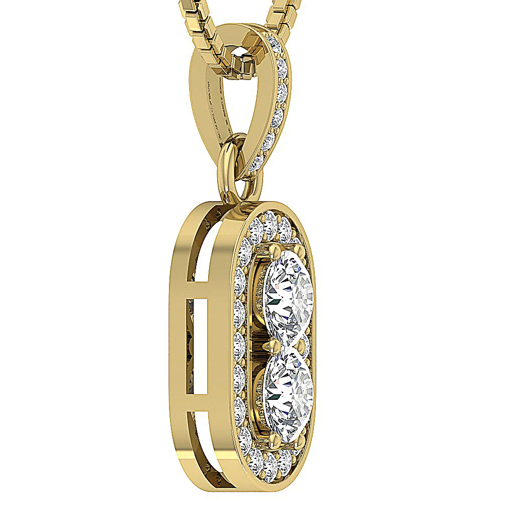 The Tyson Round Brilliant Cut Diamond Forever 2 Stone Fashion Pendant Necklace Gold - Image 8