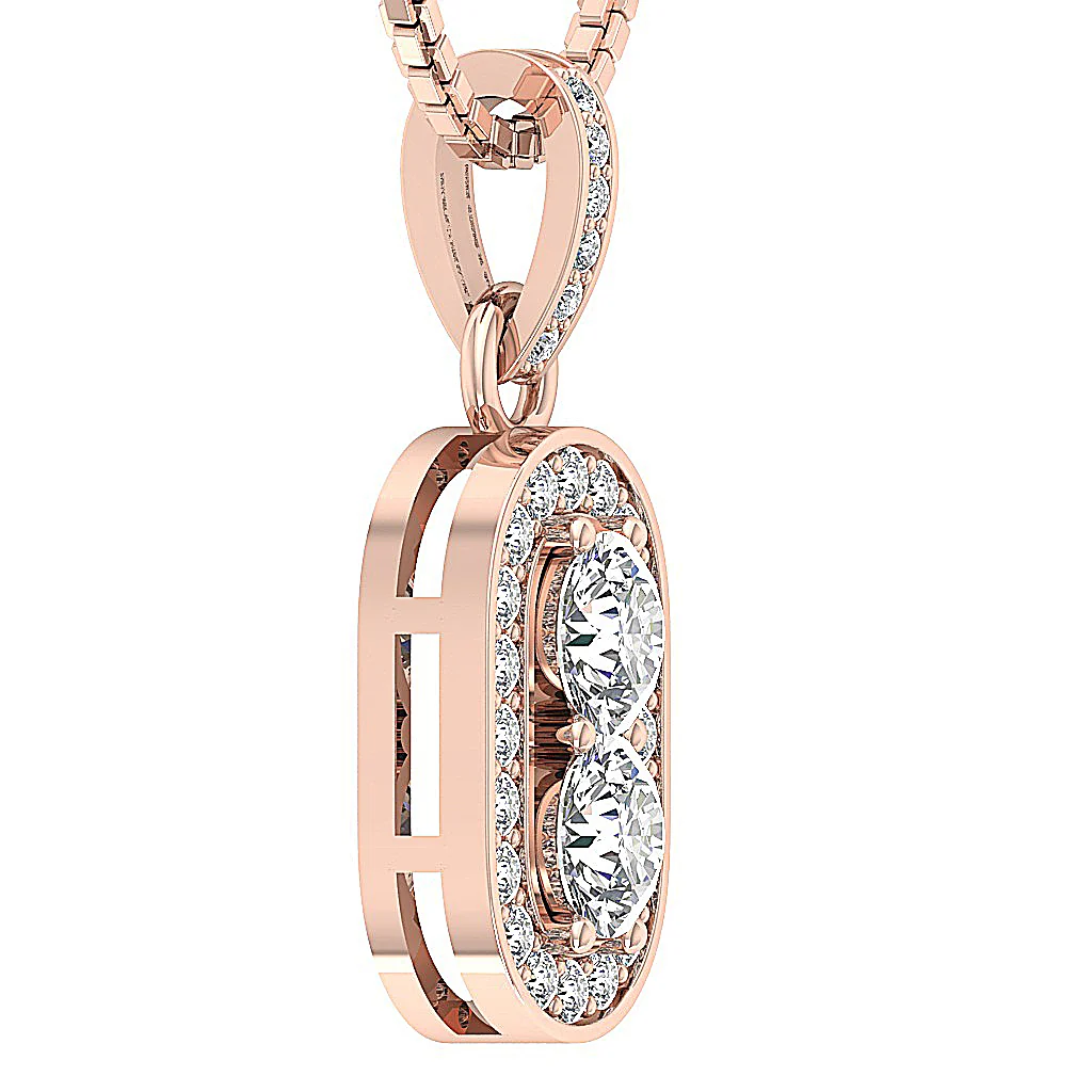 The Tyson Round Brilliant Cut Diamond Forever 2 Stone Fashion Pendant Necklace Gold - Image 9