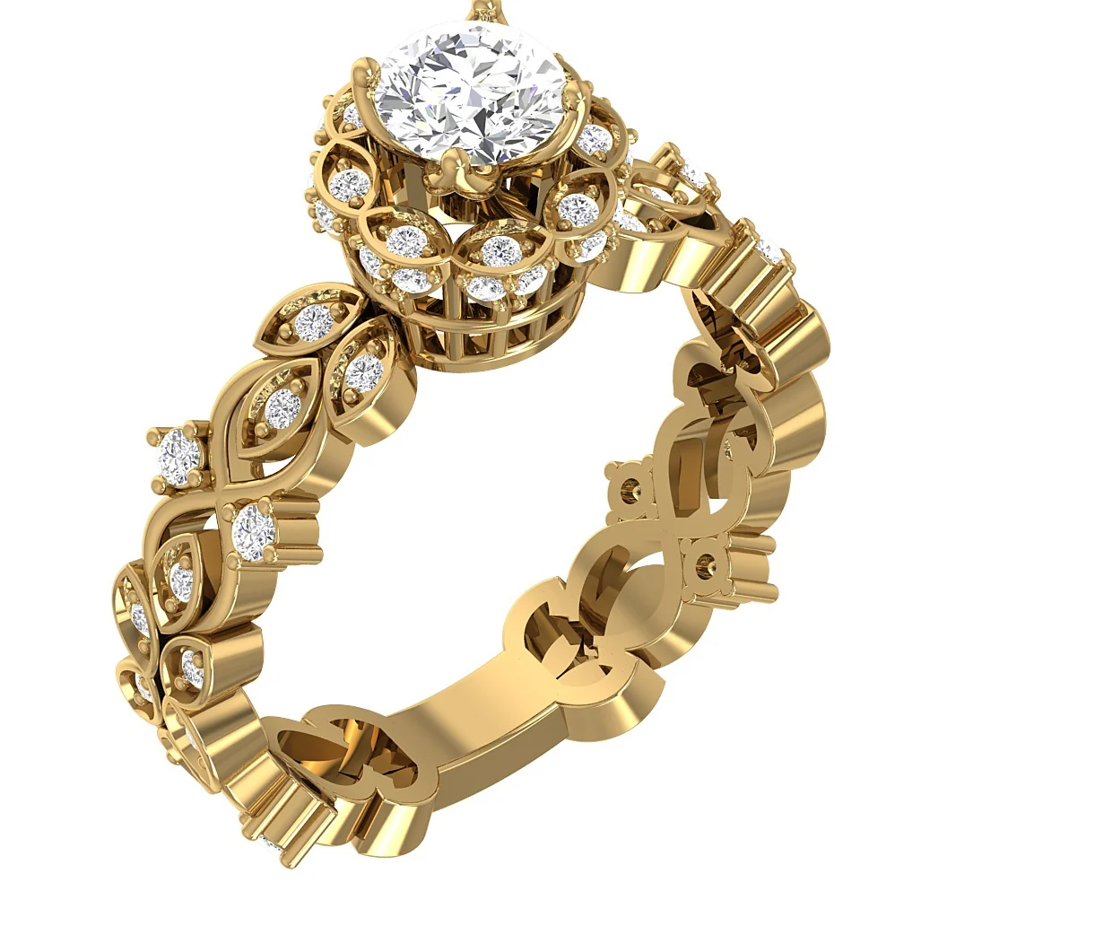 The Uriel Leaf Designe Round Diamond 14K Gold Eternity Solitaire Anniversary Ring - Image 11