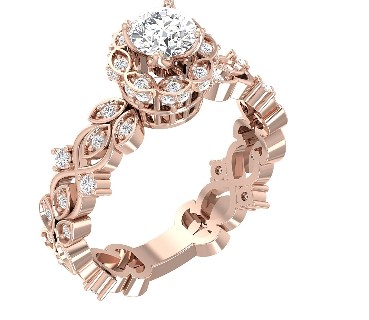 The Uriel Leaf Designe Round Diamond 14K Gold Eternity Solitaire Anniversary Ring - Image 12