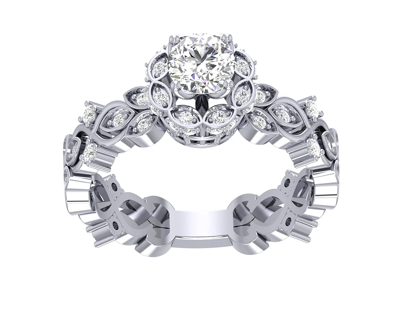 The Uriel Leaf Designe Round Diamond 14K Gold Eternity Solitaire Anniversary Ring - Image 2
