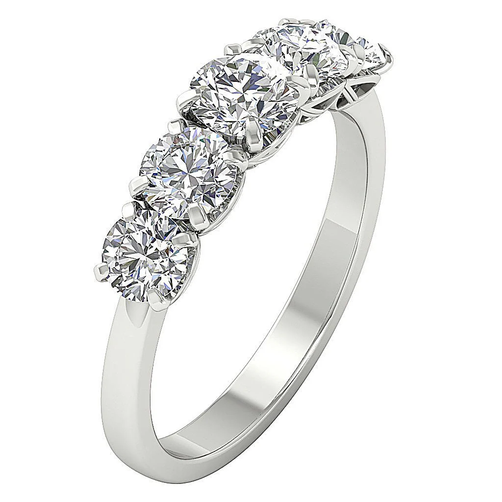 The Valentino 4 Prong Set Multi Round Diamond Five Stone Anniversary Ring Rose Gold Band - Image 3