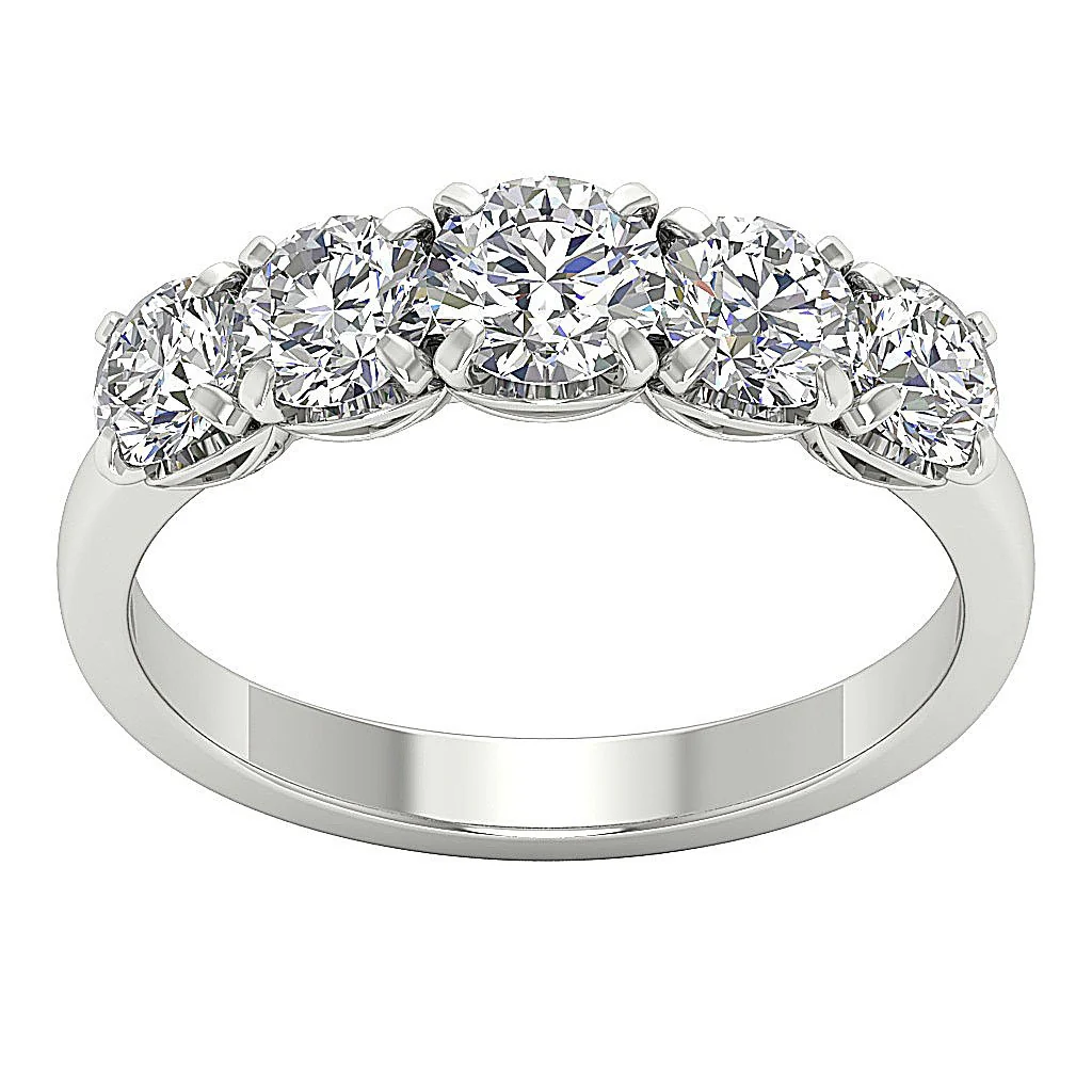 The Valentino 4 Prong Set Multi Round Diamond Five Stone Anniversary Ring Rose Gold Band - Image 4