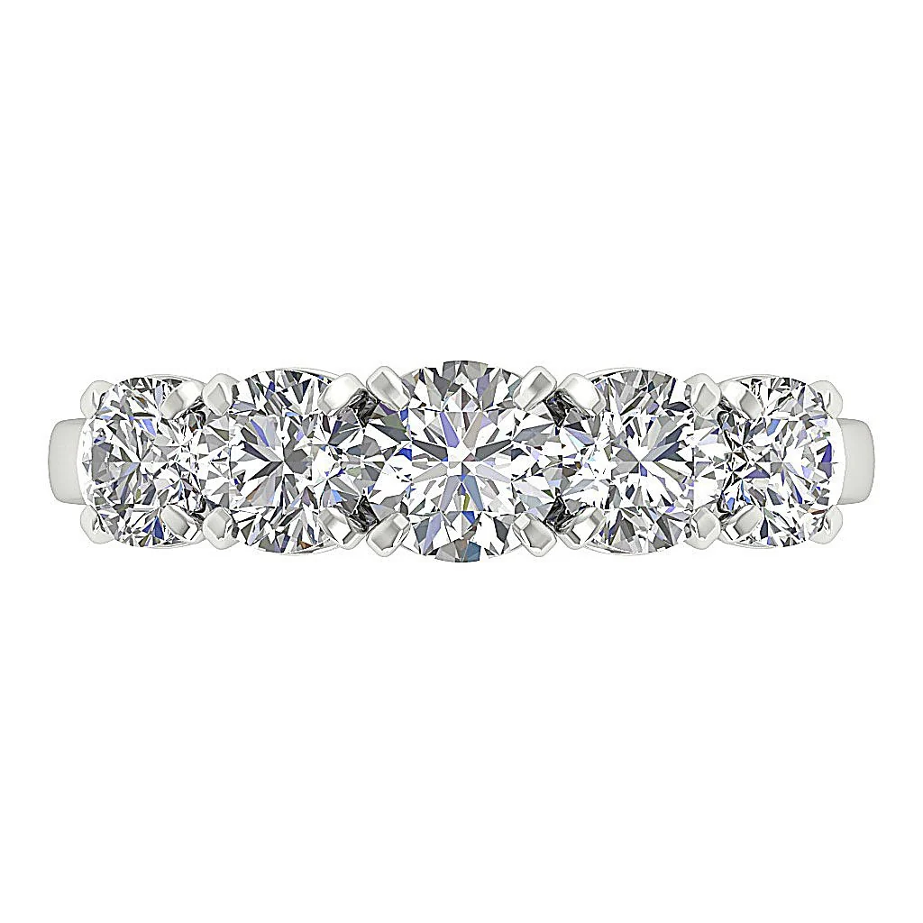 The Valentino 4 Prong Set Multi Round Diamond Five Stone Anniversary Ring Rose Gold Band - Image 5