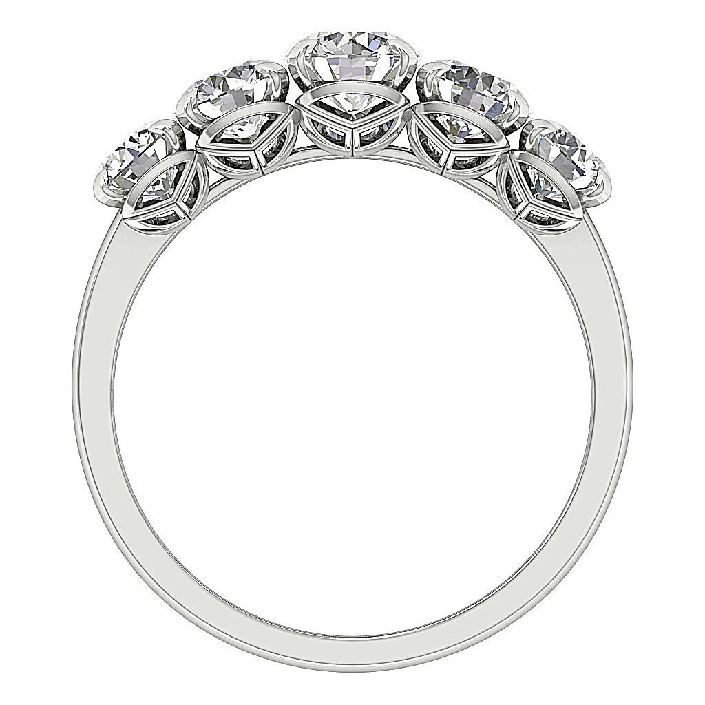 The Valentino 4 Prong Set Multi Round Diamond Five Stone Anniversary Ring Rose Gold Band - Image 6