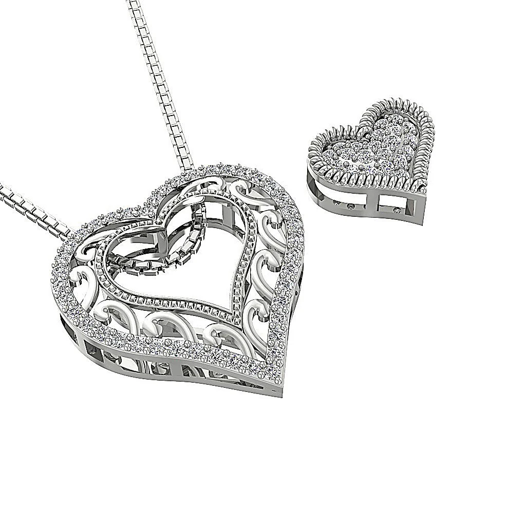 The Vanessa Designer Unique Double Heart Pendant Natural Diamond 14K Solid Yellow Gold - Image 3