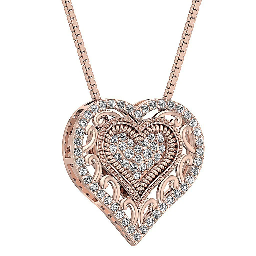 The Vanessa Designer Unique Double Heart Pendant Natural Diamond 14K Solid Yellow Gold - Image 4