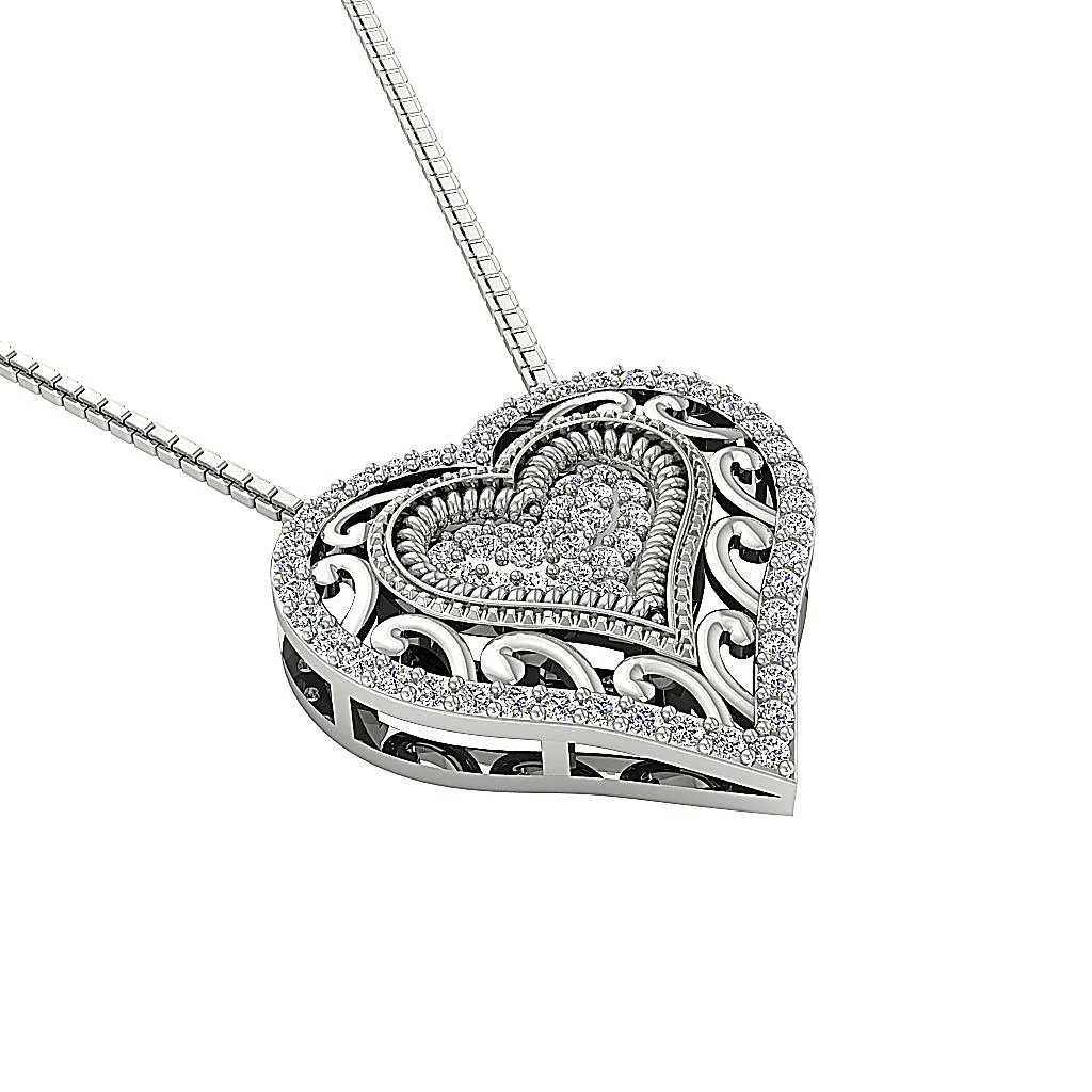 The Vanessa Designer Unique Double Heart Pendant Natural Diamond 14K Solid Yellow Gold - Image 5