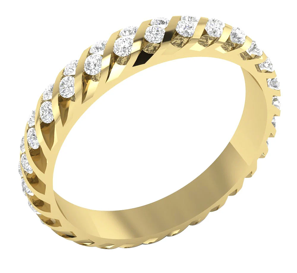 The Violet Graceful Natural Diamond Yellow Gold Bar Set Eternity Wedding Ring For Her