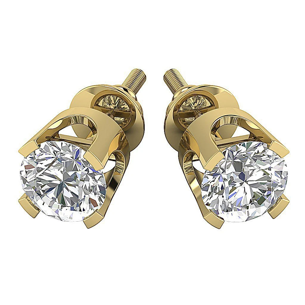 Round Cut Diamond 14K Yellow Gold I1 G 0.30Ct Solitaire Stud Earring U Prong Set - Image 3