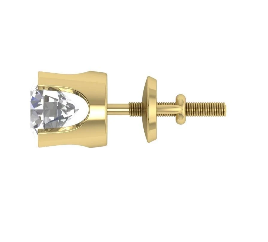 Round Cut Diamond 14K Yellow Gold I1 G 0.30Ct Solitaire Stud Earring U Prong Set - Image 5