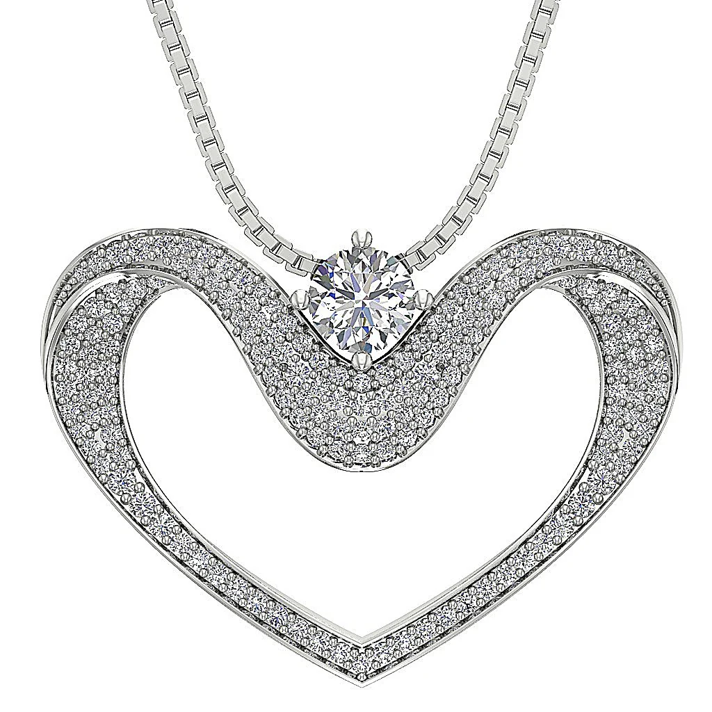 The Warren Beautiful Solitaire Diamond Round Heart Pendant With Chain 14K Solid Gold