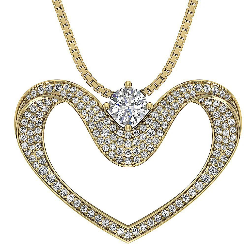 The Warren Beautiful Solitaire Diamond Round Heart Pendant With Chain 14K Solid Gold - Image 2