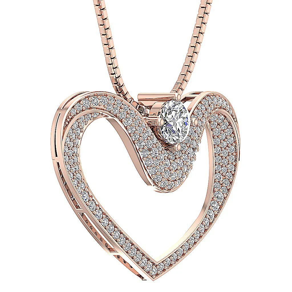 The Warren Beautiful Solitaire Diamond Round Heart Pendant With Chain 14K Solid Gold - Image 6