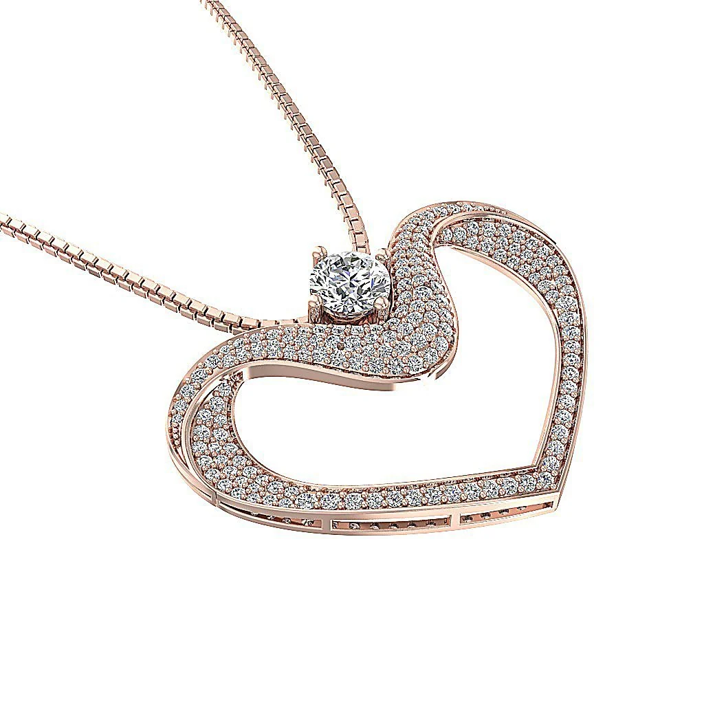 The Warren Beautiful Solitaire Diamond Round Heart Pendant With Chain 14K Solid Gold - Image 9