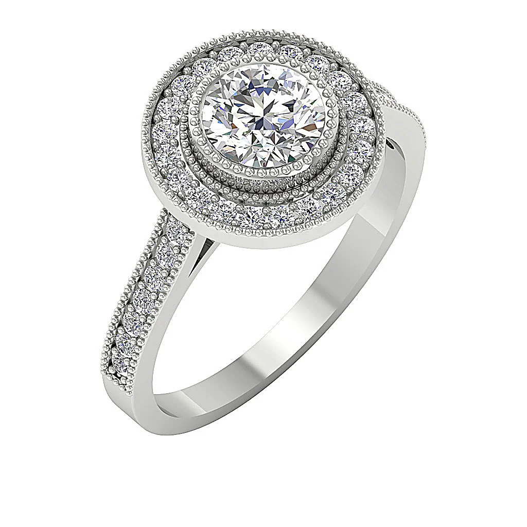 The Waverly Milgrain Designe Engagement Ring Round Diamond Gold 12.85 mm
