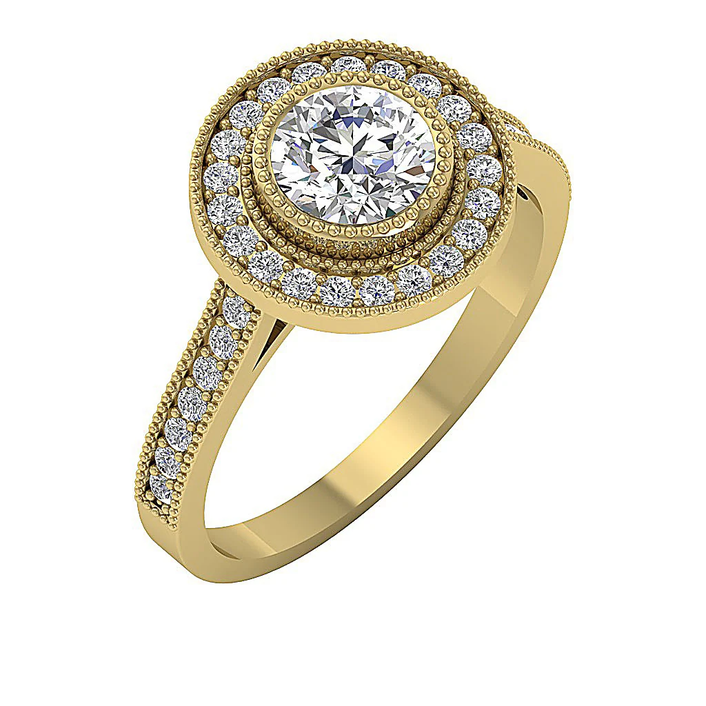 The Waverly Milgrain Designe Engagement Ring Round Diamond Gold 12.85 mm - Image 2