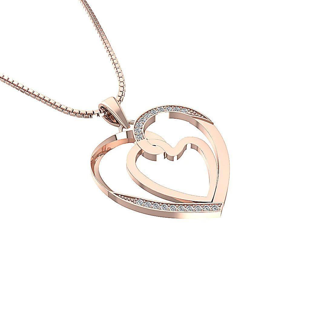 The Wilder Double Heart Pendant Necklace Natural diamond 14K Solid Rose Gold - Image 12