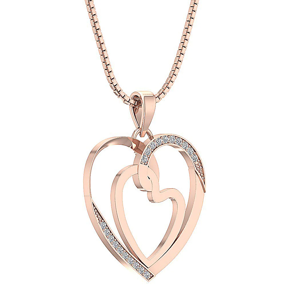 The Wilder Double Heart Pendant Necklace Natural diamond 14K Solid Rose Gold - Image 6
