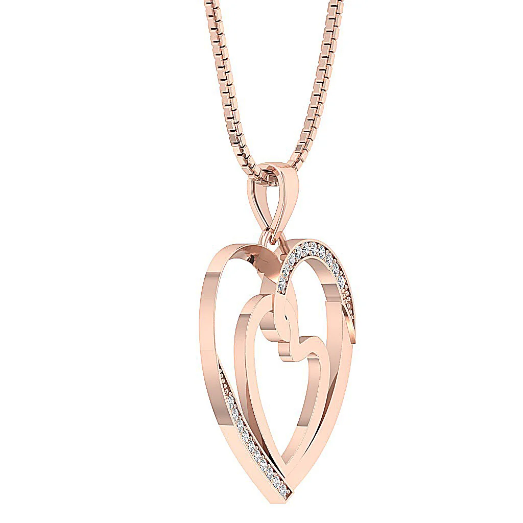 The Wilder Double Heart Pendant Necklace Natural diamond 14K Solid Rose Gold - Image 9