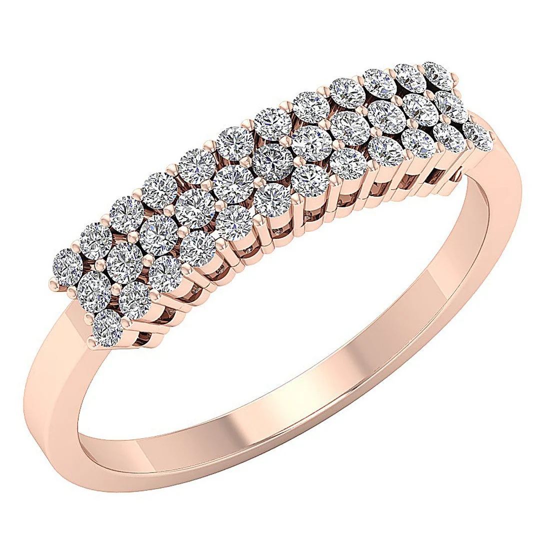 The Winona Handmade Three Row Engagement Ring Natural Diamond 14K Yellow Gold Prong Set - Image 2