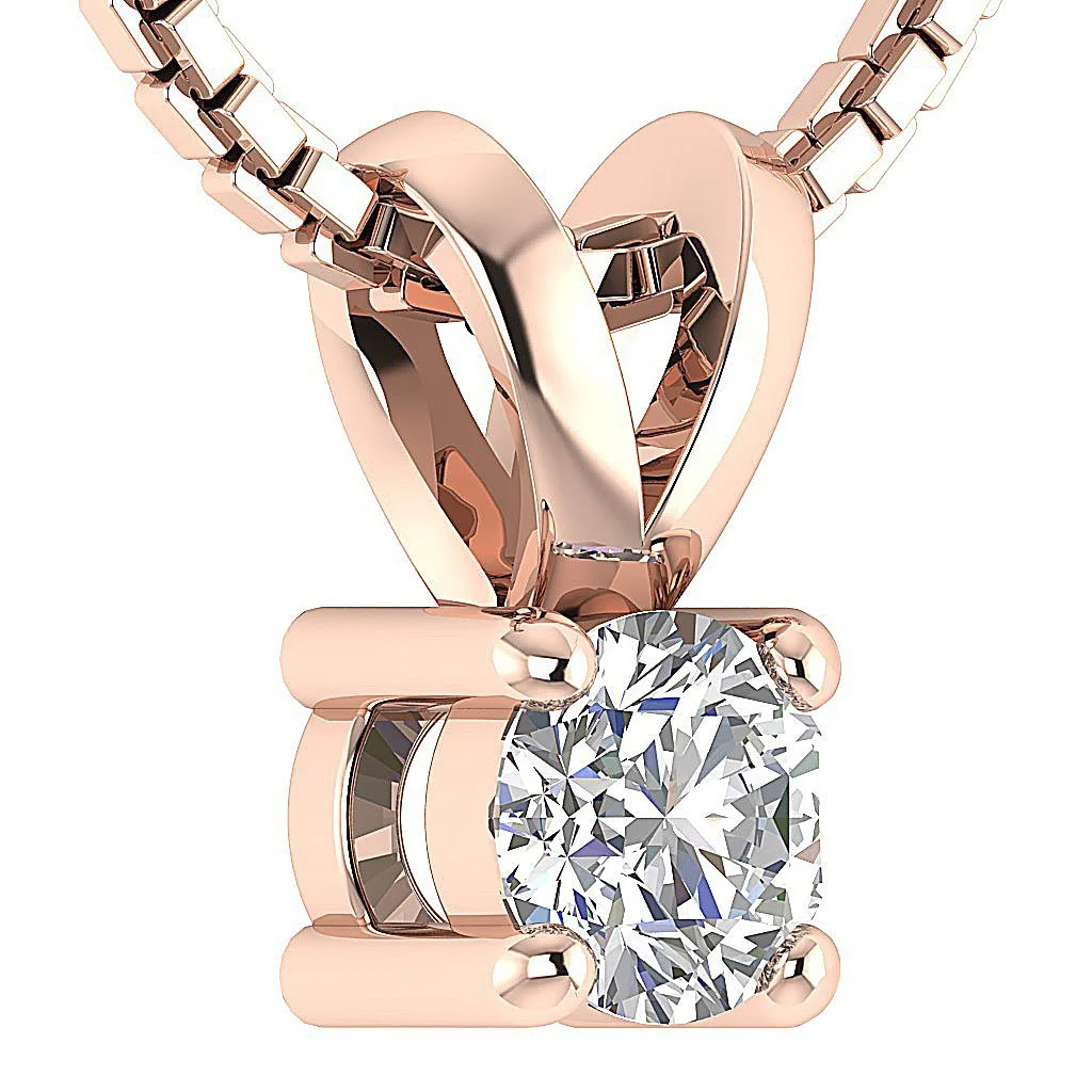 Handmade Solitaire Pendant Necklace I1/SI1 G 0.25Ct Round Cut Diamond 14K Solid Rose Gold - Image 4