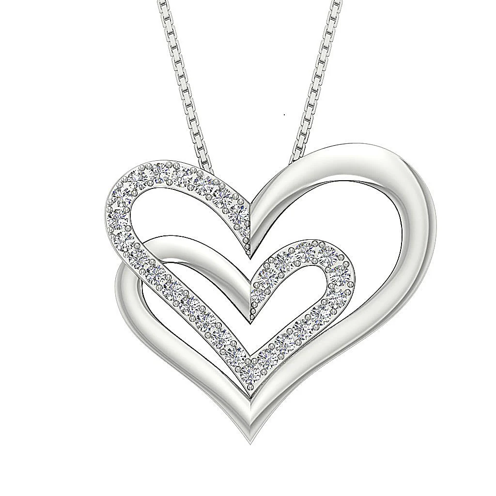 The Winter For Women Round Brilliant Cut Diamond Double Heart Pendant Necklace Gold