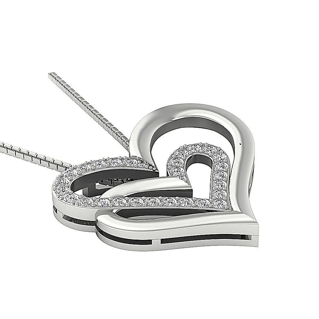 The Winter For Women Round Brilliant Cut Diamond Double Heart Pendant Necklace Gold - Image 3