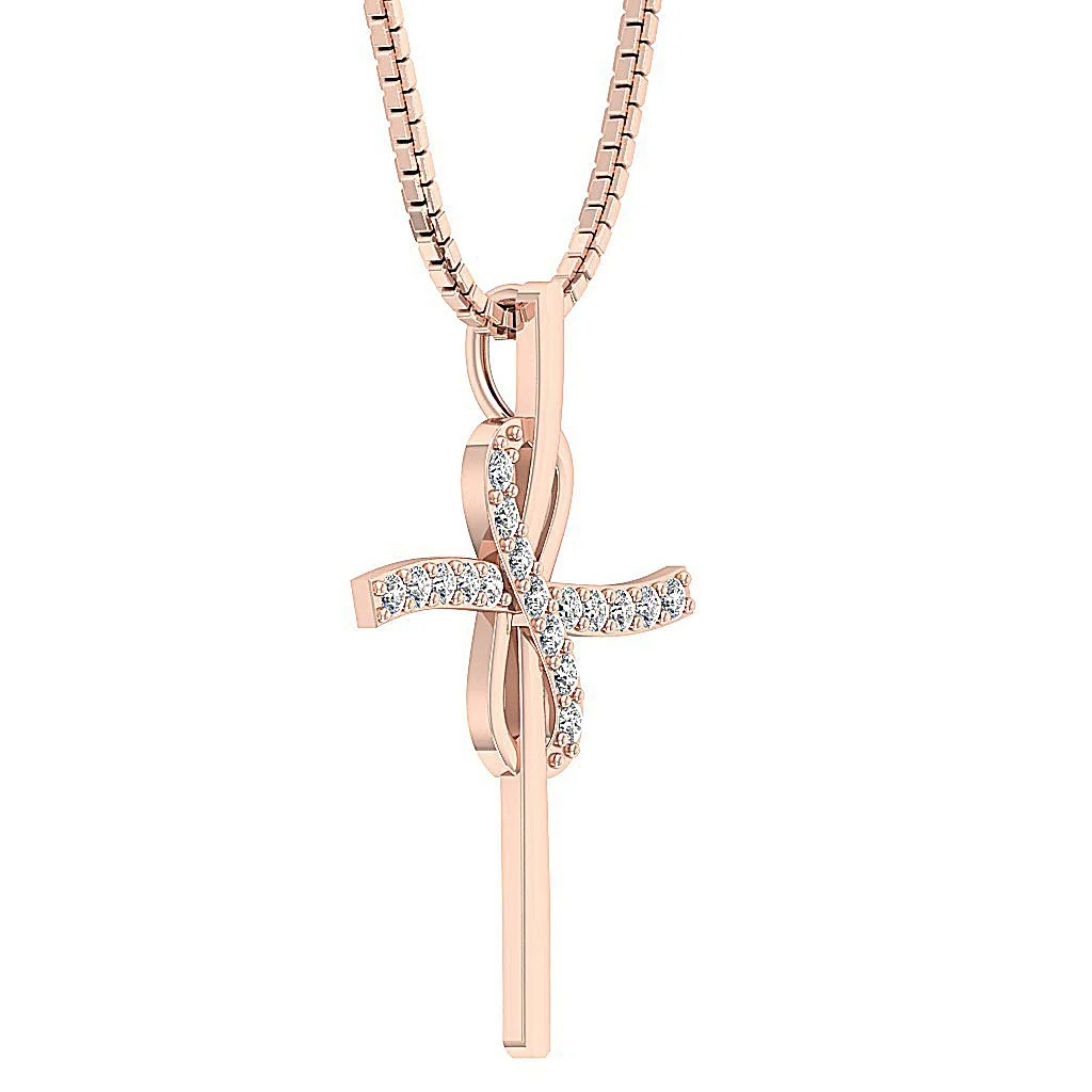 The Wyatt Genuine Diamond 14K Solid Gold Cross Pendant With Chain For Women - Image 6