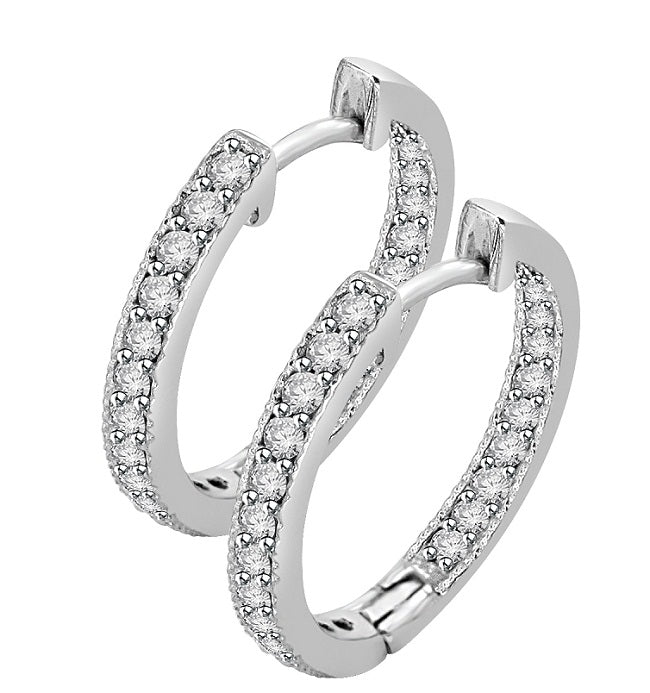 The Xavier 14K White Gold In Outside Genuine Diamond Hoops Earring 0.80 Inch - Image 2