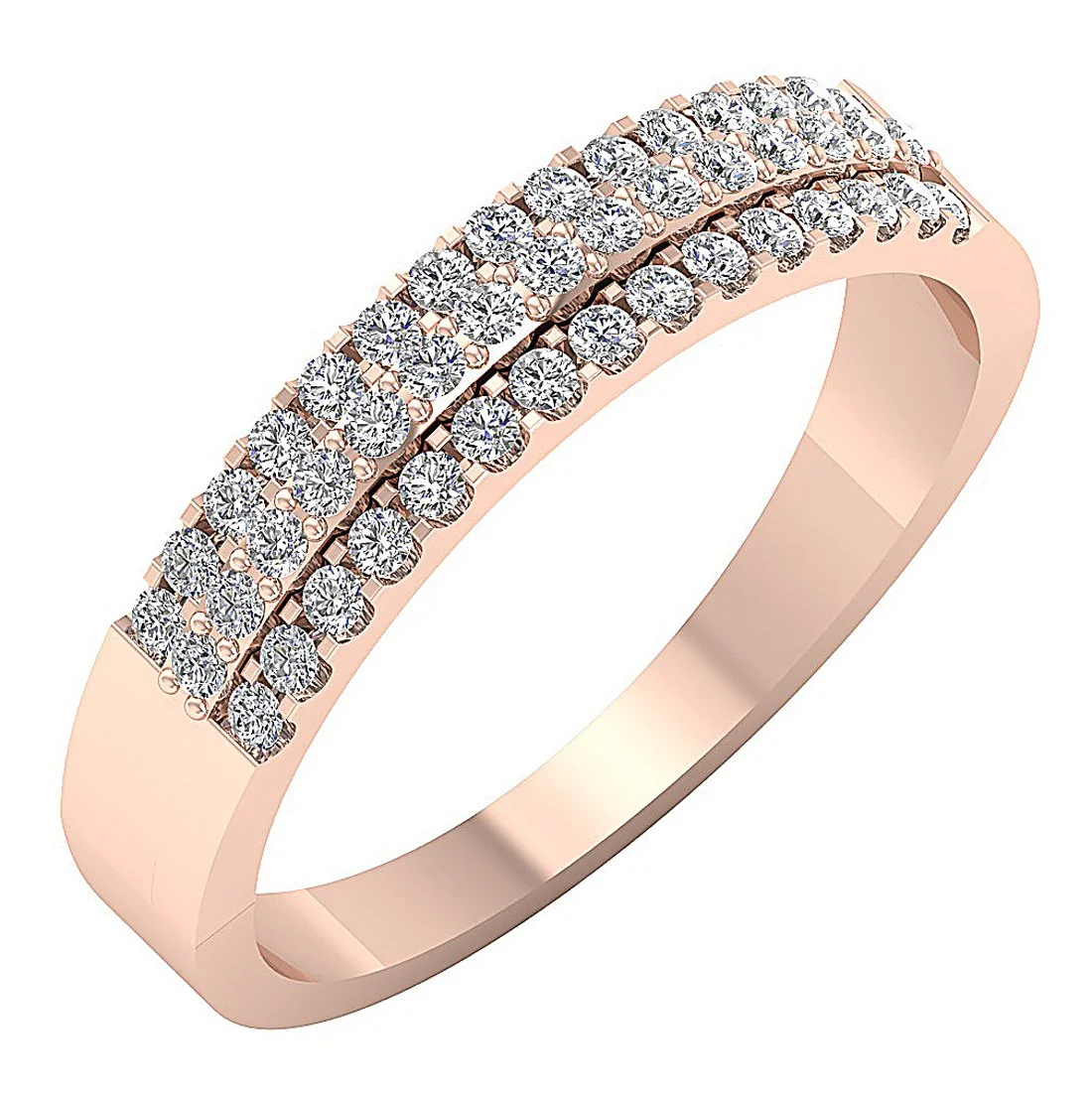 The Xyla Excellent Round Brilliant Cut Diamond 3 Row Anniversary Ring 14K Yellow Rose - Image 2