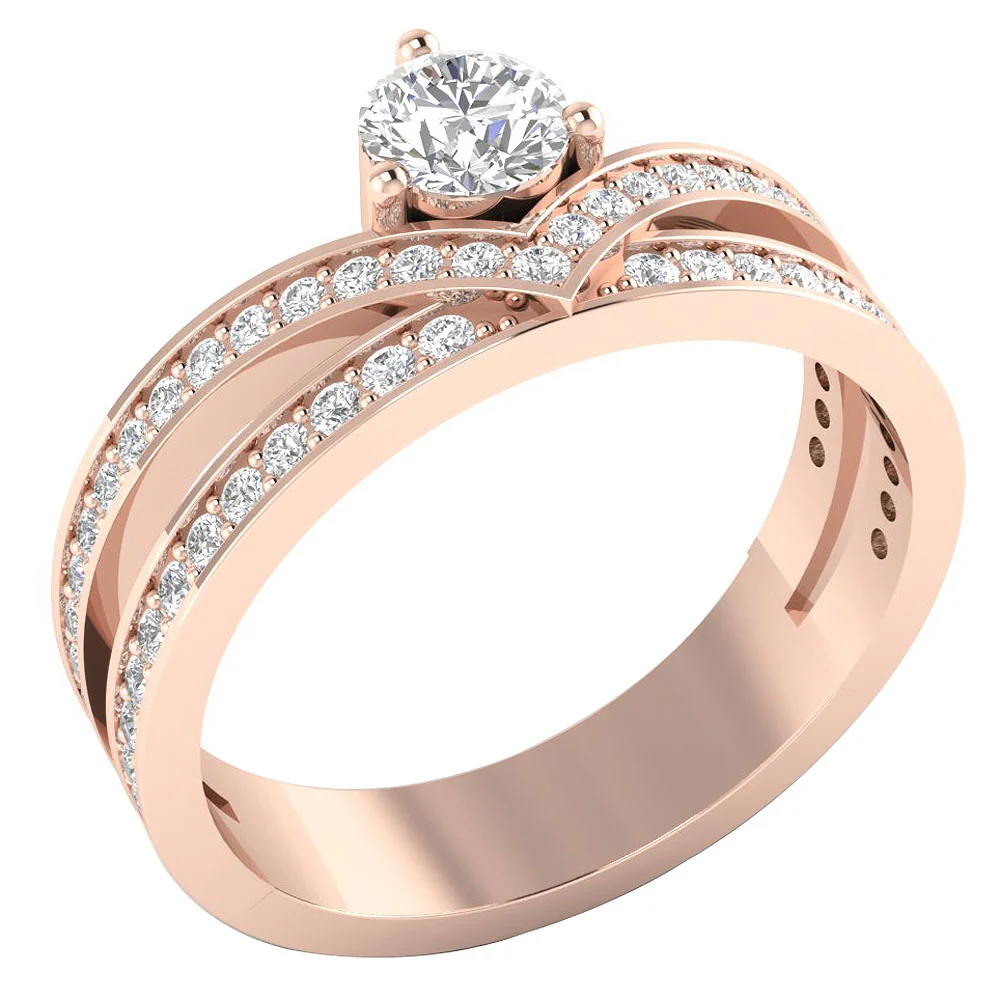 The Yael 14K Solid Gold Natural Diamond Engagement Wedding Ring Prong Setting - Image 4